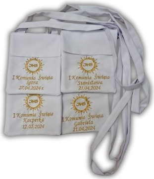 Мешочек для причастия Орнамент IHS 2024 с именем ребенка Gold Embroidery Host