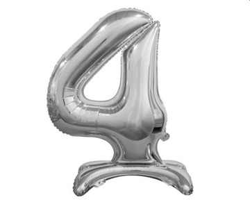 Balon foliowy Cyfra stojąca 4, srebrna, 74 cm