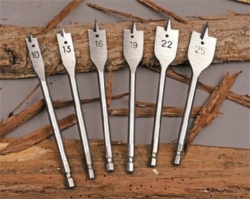 Плоские свёрла по дереву, набор из 6 шт., 10–25 мм HEX Feather