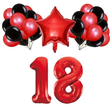 ZESTAW BALONY 18 URODZINY CZERWONY CZARNY 18 ROCZNICA ŚLUBU