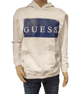 Bluza męska bawełniana biała z kapturem kieszeń gumowe logo Guess XL