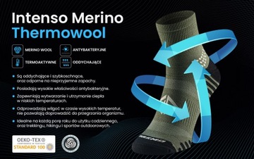 SKARPETY TREKKINGOWE Z WEŁNY MERYNOSÓW 90% MERINO WEŁNA TERMOAKTYWNE DŁ.3/4