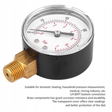 МАНОМЕТР BSPT 1/4 ДЮЙМА 0-100PSI