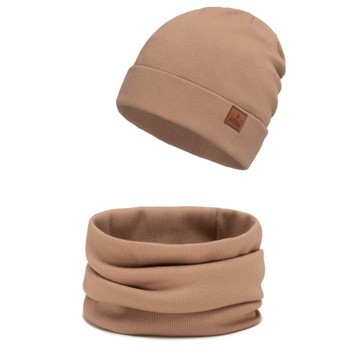 Czapka komin komplet wiosna jesień Karmel 48-50