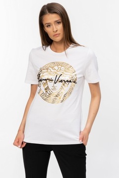 Biały t-shirt damski ze złotą Meduzą VERSACE r 44