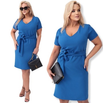 ELEGANCKA KLASYCZNA SUKIENKA Z PASKIEM PREMIUM PL PROD PLUS SIZE KOLORY