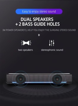 Светодиодная звуковая панель AuraWave — четкий звук, динамическая подсветка, питание от USB —