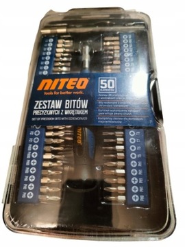 Zestaw Bitów Narzędzi Precyzyjnych z Wkrętakiem Niteo Tools 50 elementów
