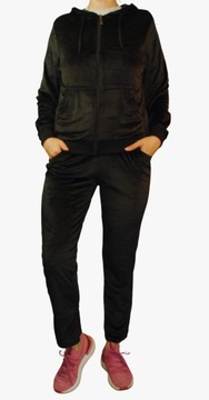 MODNY WELUROWY KOMPLET DRESOWY CZARNY DAMSKI SPODNIE + BLUZA ROZMIAR L