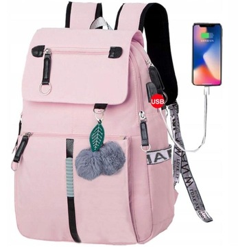 PLECAK SZKOLNY DO SZKOŁY BLACK PINK USB