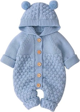 Maluch niemowlę dziecko sweter z dzianiny Romper niedźwiedź uszy guzik