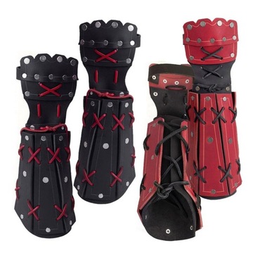 PU skórzane rękawiczki Cosplay z półpalcem Długie rękawiczki bandażowe w stylu gotyckim czerwone