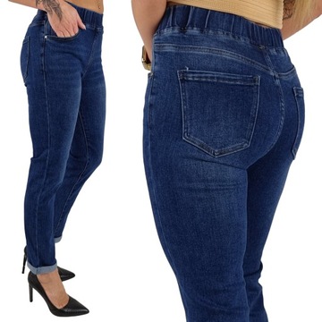 WYGODNE SPODNIE DAMSKIE JEANSOWE W GUMKĘ Plus Size Blue