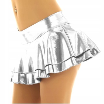 SEXY SREBRNA PLISOWANA MINI SPÓDNICZKA VINYL L