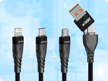 МНОГОФУНКЦИОНАЛЬНЫЙ КАБЕЛЬ 6В1 MICRO USB 10W USB-C 60W LIGHTNING 27W 1,2M