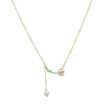 Elegant Enamel Pink Tulip Flower Pendant Necklace
