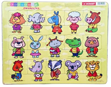ZWIERZĘTA UKŁADANKA PUZZLE RAMKOWE DEMART
