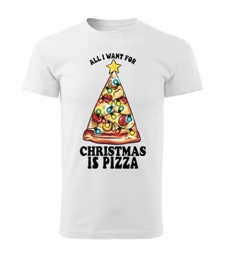KOSZULKA T-SHIRT BIAŁA MĘSKA ŚWIĄTECZNA PREZENT NA ŚWIĘTA PIZZA L