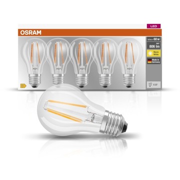 OSRAM 5x Żarówka LED FILAMENT E27 7W 806lm 2700K