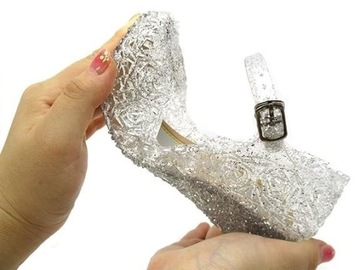 BUTY BALETKI SANDAŁKI PANTOFELKI KSIĘŻNICZKI ELZA ELSA SREBRNE 26