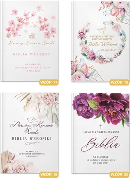 BIBLIA z imieniem prezent na Komunię Pamiątka I Komunia Święta RÓŻNE WZORY