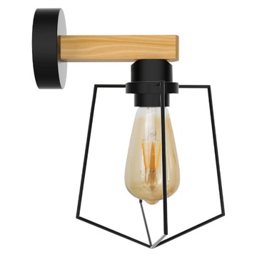 LAMPA KINKIET ŚCIENNY METALOWY Z DREWNEM CZARNY