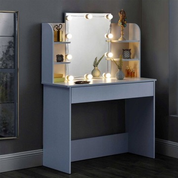 БЕЛЫЙ ЖЕНСКИЙ ТРУБНОЙ СТОЛИК С БОЛЬШИМ ЗЕРКАЛОМ И ПОЛОЧКАМИ ДЛЯ КОСМЕТИКИ