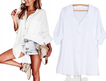 РУБАШКА ИЗ МУСЛИНА, объемная ТУНИКА, ХЛОПОК, перламутровые пуговицы 914