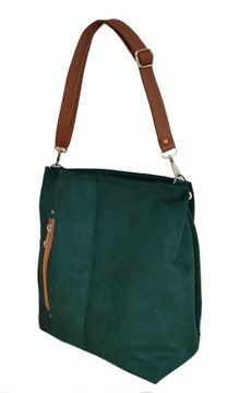 TOREBKA TORBA WOREK SHOPPER ZAMSZ PLUSZ ZIELONA BRĄZOWA LISTONOSZKA