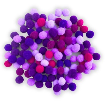 POMPONY KOLOROWE MINI POMPONIKI 120 szt 1cm FIOLETOWE MIX