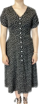 Czarna midi dress taliowana zapinana na guziki kwiatki Shein r. M/38