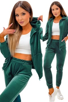 DRES KOMPLET WELUROWY DAMSKI BLUZA ROZPINANA ZAMEK SPODNIE BUTELKA M