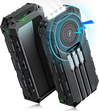 POWERBANK SOLARNY 46800mAh WBUDOWANE 3 KABLE USB LATARKA 3A PANCERNY