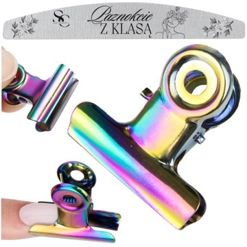 Metalowy KLIPS RAINBOW do zaciskania tunelu paznokci żelowych żelu + PILNIK