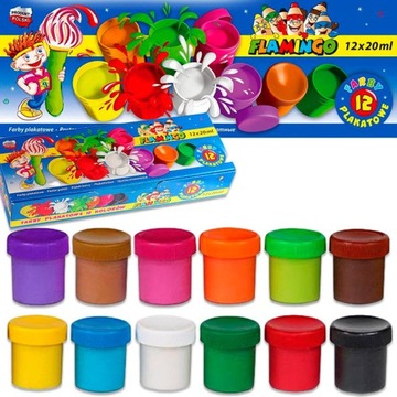 Farby plakatowe 12 sztuk kolorów x 20ml Flamingo