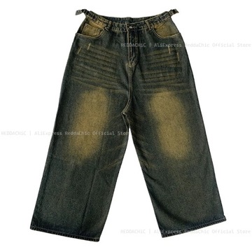 REDDACHiC Plus Size Green Wash Baggy Jeans Men Adj