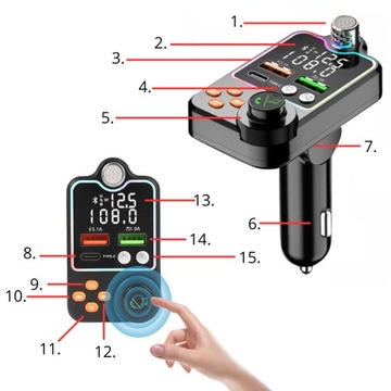 АВТОМОБИЛЬНЫЙ ПЕРЕДАТЧИК BLUETOOTH BT 5.0 QC ЗАРЯДКА 3x USB RGB АУДИО FM