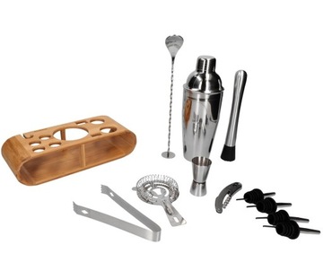 DUŻY ZESTAW barmański SHAKER dozownik do alkoholu KORKOCIĄG 12el STOJAK