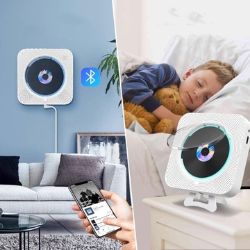 Портативный CD-радиоплеер, Bluetooth MP3, два динамика, FM-радио, белый