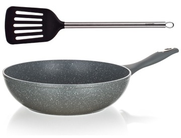 BANQUET GŁĘBOKA DUŻA PATELNIA WOK POWŁOKA NON- STICK GRANITE 28CM + ŁOPATKA