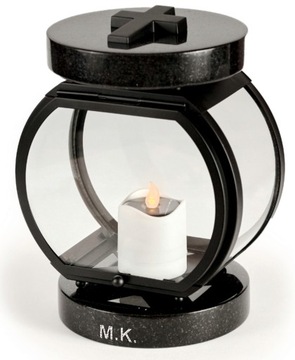 Круглый надгробный фонарь черного цвета, сталь + гранит.