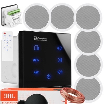 NAGŁOŚNIENIE SUFITOWE WZMACNIACZ DOTYKOWY BLUETOOTH USB 6 GŁOŚNIKÓW JBL