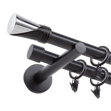 KARNISZ METALOWY CZARNY PODWÓJNY 19mm 220cm WZORY