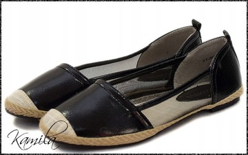 Nowe Baletki Espadryle Siatka Black YT-703 r37