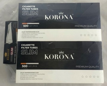 Gilza papierosowa Korona Slim 1000 szt + Nabijarka