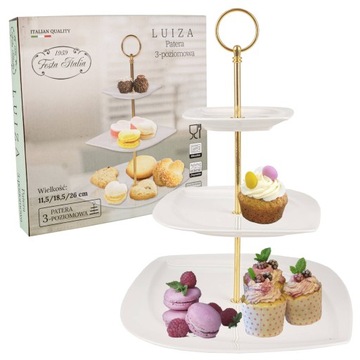 PATERA PORCELANOWA TRZYPOZIOMOWA PIĘTROWA STOJAK NA ciasto owoce LUIZA