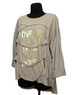BLUZA włoska ASYMETRYCZNA ONE SIZE bawełna OVERSIZE złoto fango