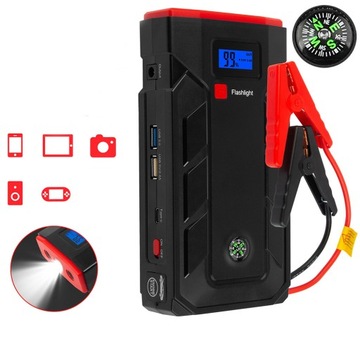JUMP STARTER CAR BOOSTER ROZRUCH POWERBANK LCD LATARKA KOMPAS 10400 MAH