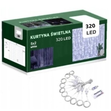 Kurtyna Świetlna 320LED 5x2m druciki Biały Zimny