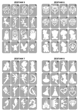 Трафареты для тату с блестками - микс 50 шт.